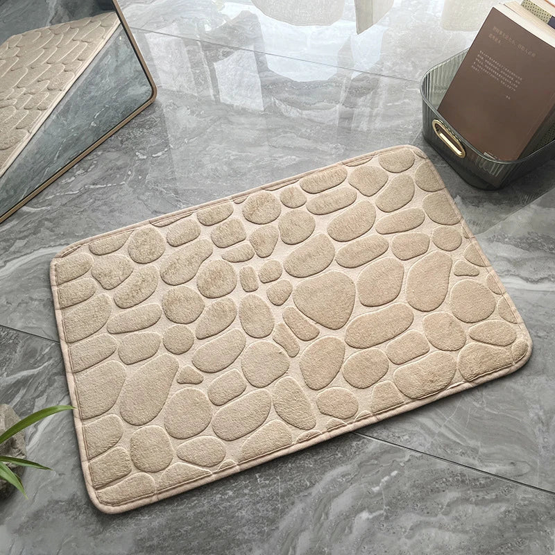 1 Embossed Pebble Bath Rug, Memory Foam Absorbent Floor Mat, Non-Slip Door Rug, Indoor Floor Mat, Bathroom Accessories.