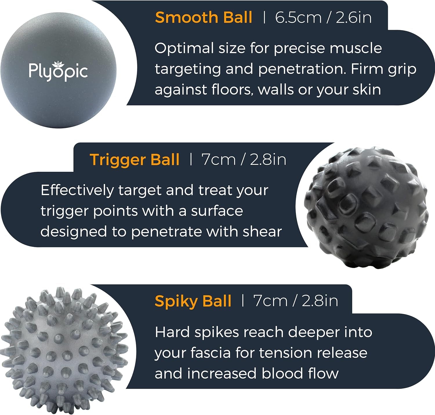 . Massage Ball Set - for Deep Tissue Muscle Recovery, Myofascial Release, Trigger Point Therapy, Mobility, Plantar Fasciitis Relief - Eliminate Muscle Pain and Tension in Your Back Neck Foot.