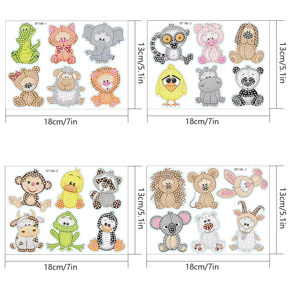 Animal Gem Sticker 4Pcs Diamond Painting Stickers Kits.