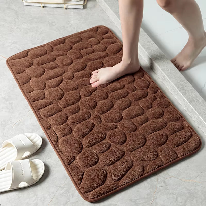 1 Embossed Pebble Bath Rug, Memory Foam Absorbent Floor Mat, Non-Slip Door Rug, Indoor Floor Mat, Bathroom Accessories.