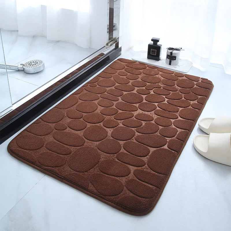 1 Embossed Pebble Bath Rug, Memory Foam Absorbent Floor Mat, Non-Slip Door Rug, Indoor Floor Mat, Bathroom Accessories.