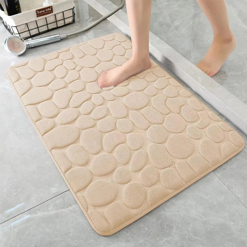 1 Embossed Pebble Bath Rug, Memory Foam Absorbent Floor Mat, Non-Slip Door Rug, Indoor Floor Mat, Bathroom Accessories.