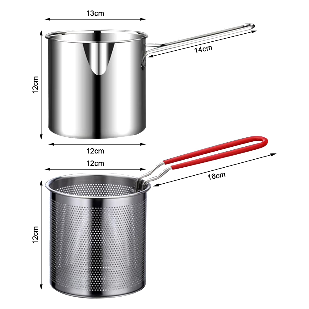 1.5/2L Oil Filter Vessel Multi-Functional with Frying Basket Grease Container Large Capacity Stainless Steel Oil Strainer Pot.