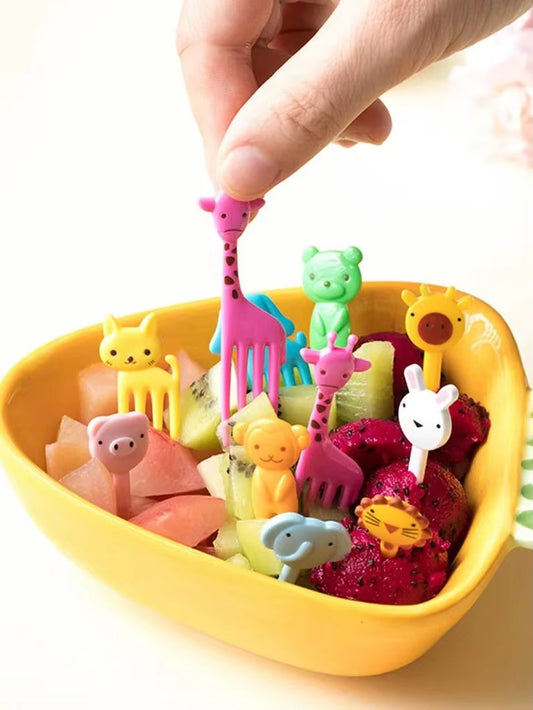 10Pcs Animal Farm Fruit Fork Mini Cartoon Children Snack Cake Dessert Food Pick Toothpick Bento Lunches Party Decor Random Color.