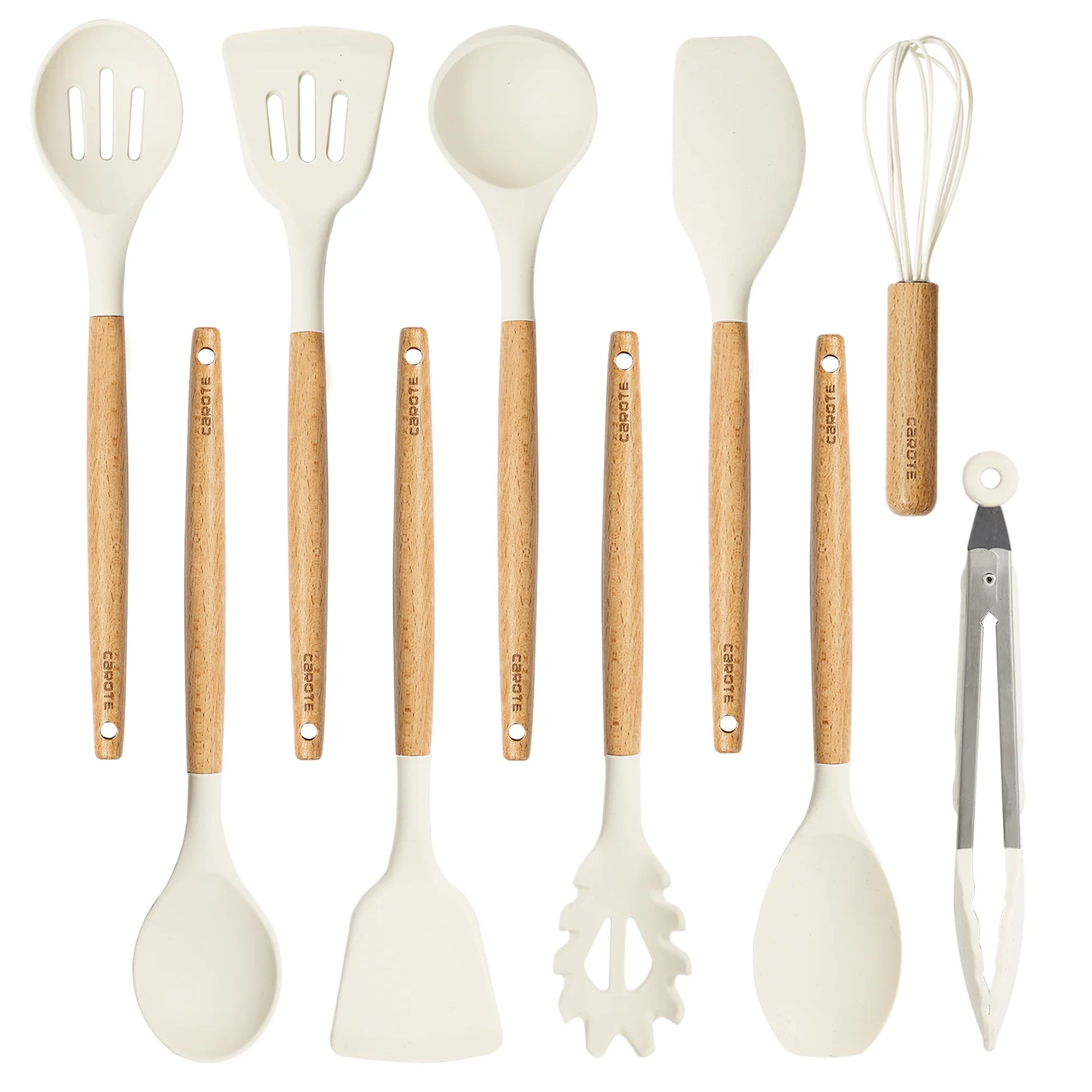 10 Pcs Silicone Cooking Utensils Set for Kitchen with Wooden Handle.