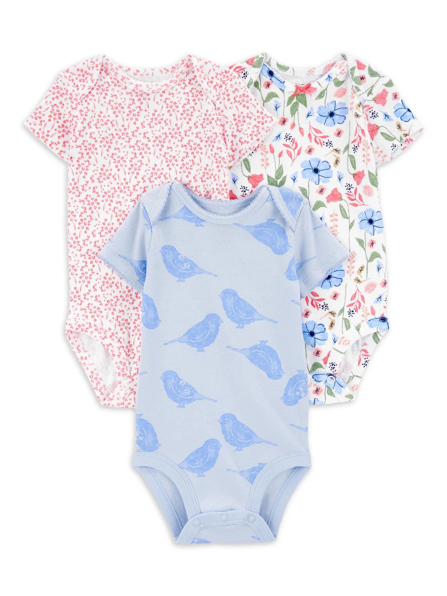 Baby Girl Bodysuits, 3-Pack, Sizes Preemie-18 Months.