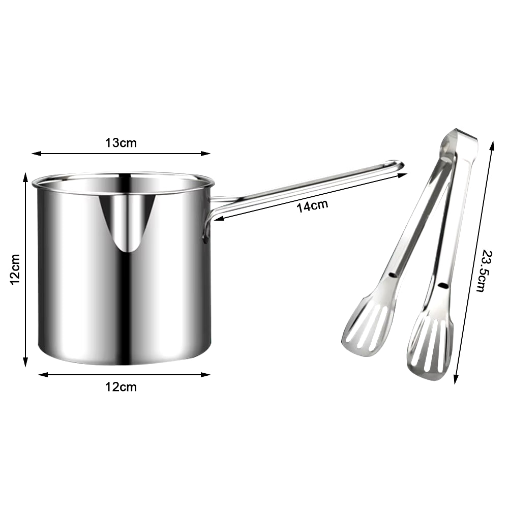 1.5/2L Oil Filter Vessel Multi-Functional with Frying Basket Grease Container Large Capacity Stainless Steel Oil Strainer Pot.