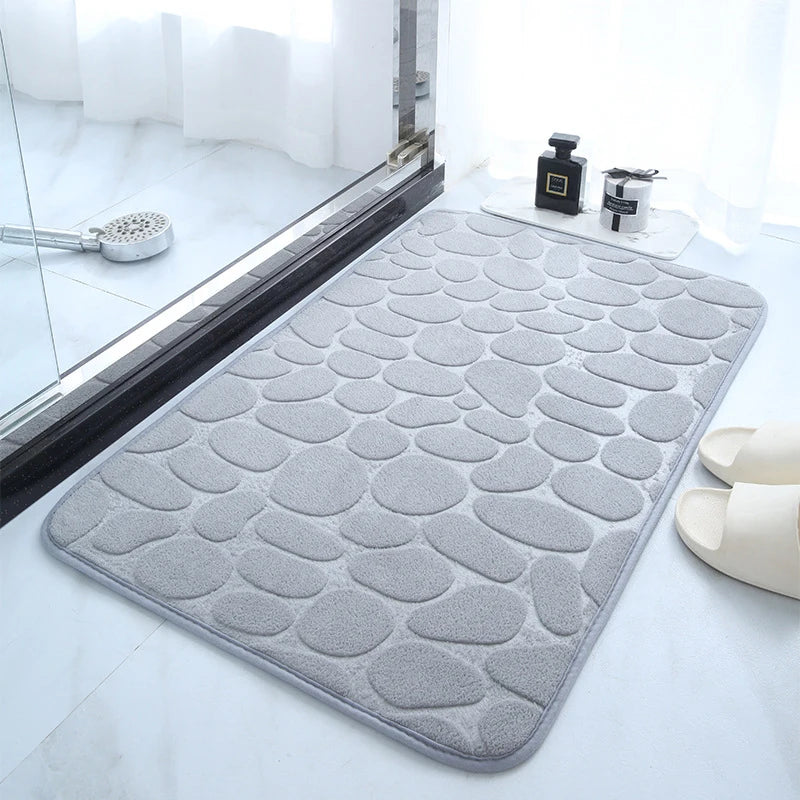 1 Embossed Pebble Bath Rug, Memory Foam Absorbent Floor Mat, Non-Slip Door Rug, Indoor Floor Mat, Bathroom Accessories.