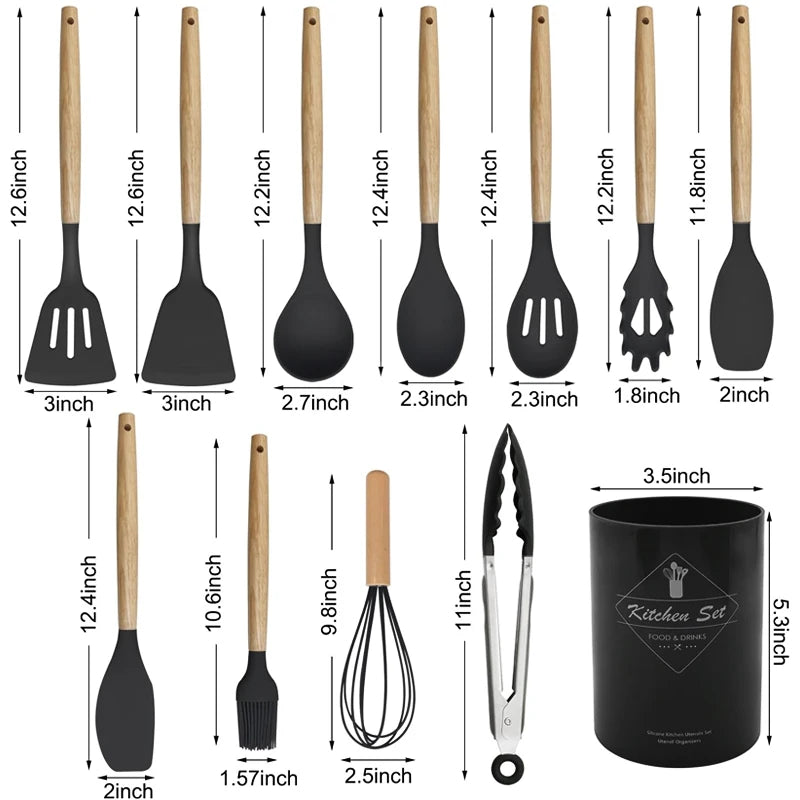 Silicone Kitchen Utensils Set, 12-Piece Kitchen Cookware Non-Stick Cookware Is Heat-Resistant,Cooking Tools, Kitchen Tools.