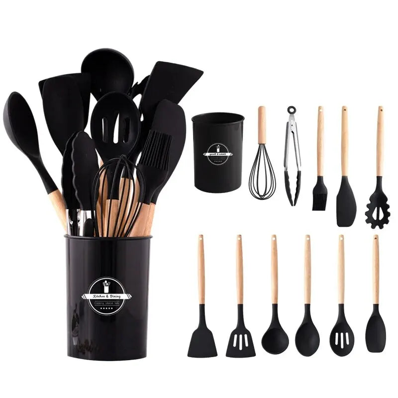 Silicone Kitchen Utensils Set, 12-Piece Kitchen Cookware Non-Stick Cookware Is Heat-Resistant,Cooking Tools, Kitchen Tools.