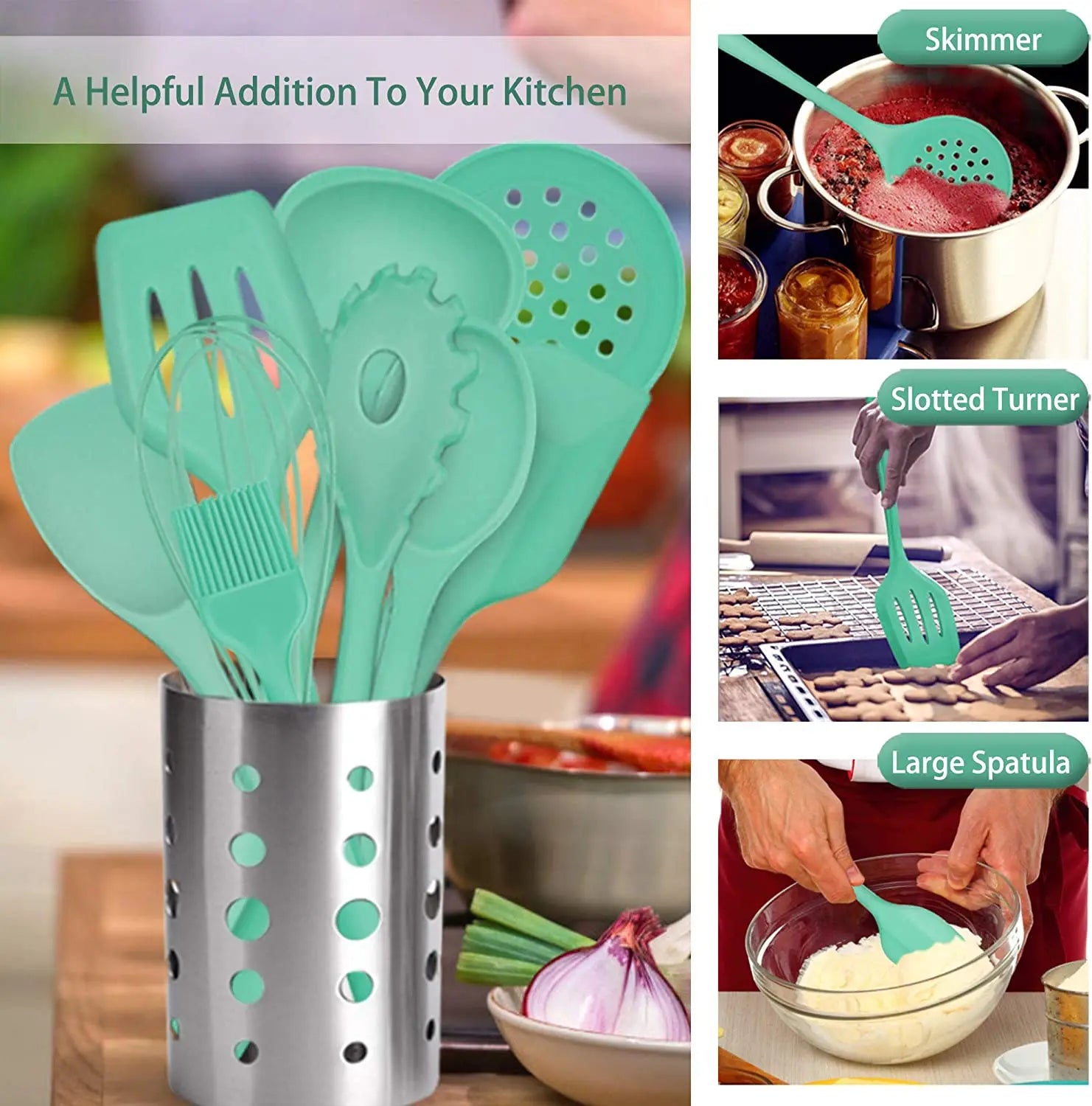 Silicone Kitchen Cooking Utensils Spatula Pasta Cookware Set Cooking Accessories Kitchen Utensils Kitchen Tools Kitchen Gadgets.