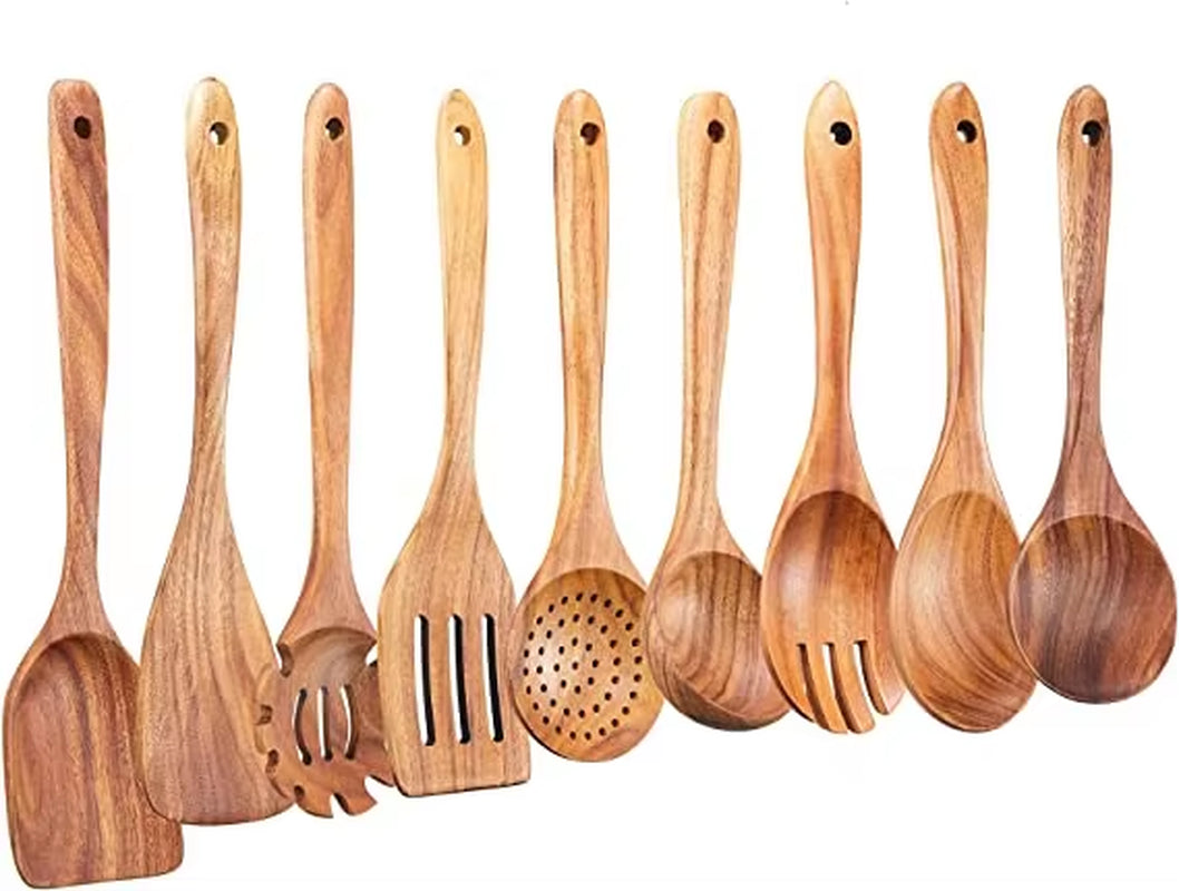 1-10 PC Wooden Cooking Spoons Smooth Teak Wooden Cooking Utensils Non-Stick Wooden Cooking Utensils – Wooden Spoons Set.