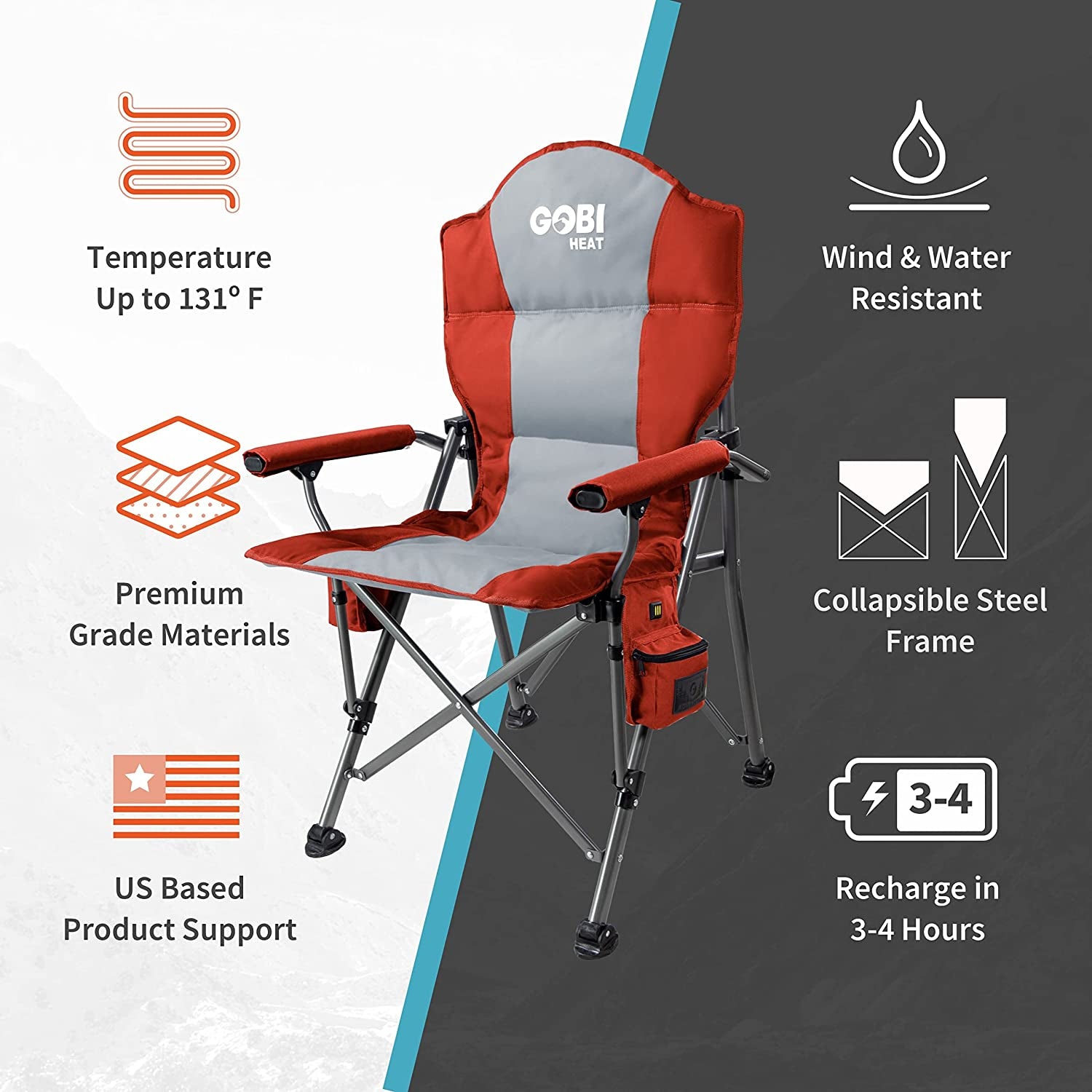 - Terrain Portable Heated Camping Chair - Outdoor Folding Chair with Heated Filling - Winter Camping Essential - 3 Heat Settings (Flare).