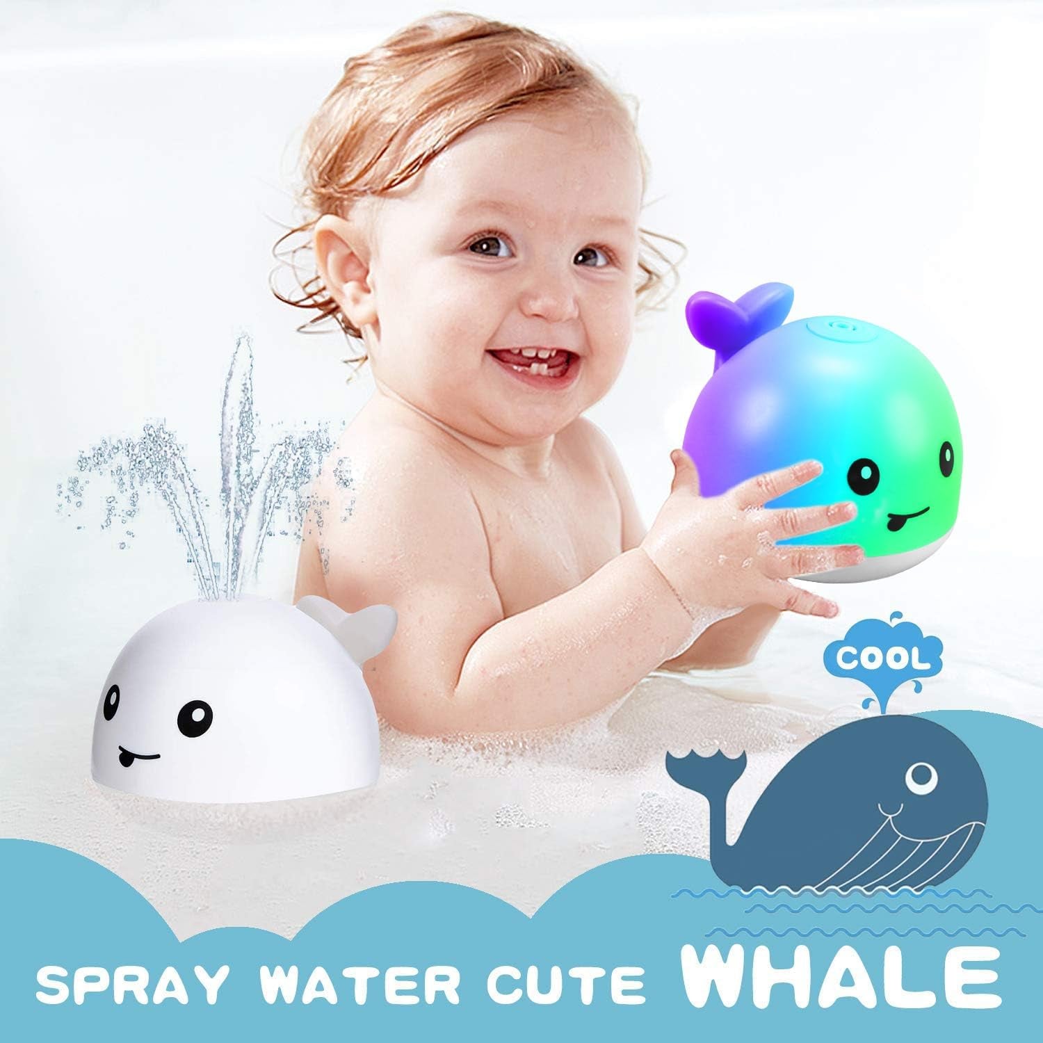 Baby Bath Toys, Bath Toys, Whale Spray Water Bath Toy, Sprinkler Bathtub Shower Toys for Toddlers Kids Boys Girls, Pool Toy for Baby (White).