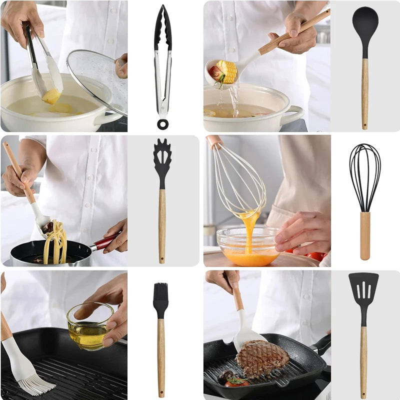 Silicone Kitchen Utensils Set, 12-Piece Kitchen Cookware Non-Stick Cookware Is Heat-Resistant,Cooking Tools, Kitchen Tools.