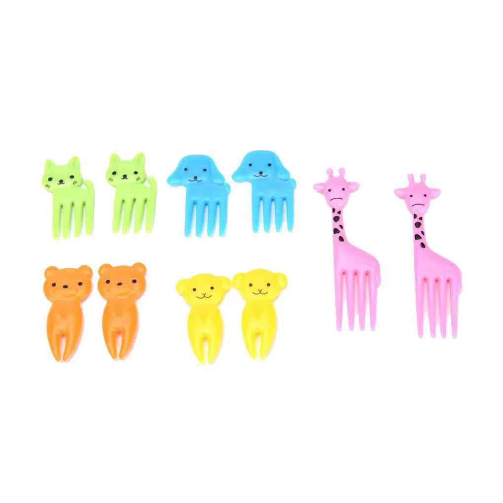 10Pcs Animal Farm Fruit Fork Mini Cartoon Children Snack Cake Dessert Food Pick Toothpick Bento Lunches Party Decor Random Color.