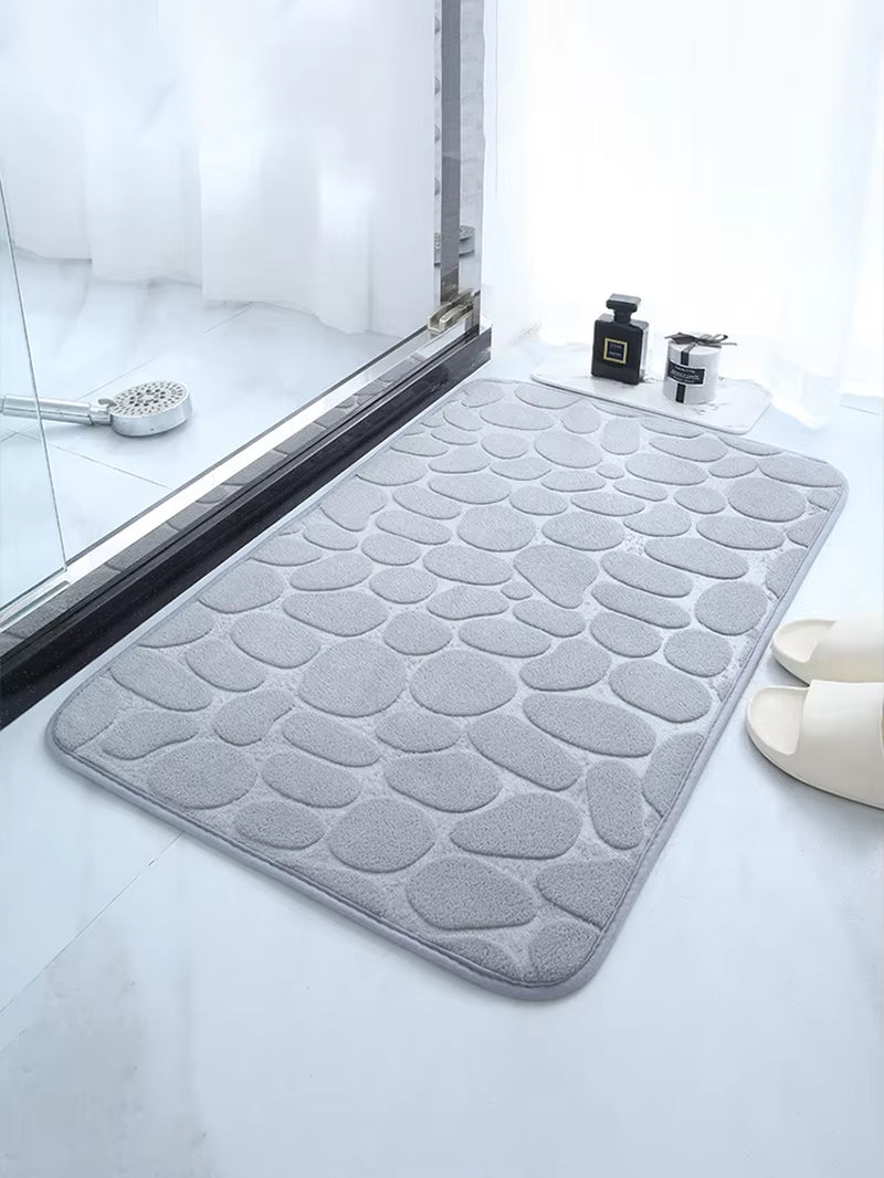 1 Embossed Pebble Bath Rug, Memory Foam Absorbent Floor Mat, Non-Slip Door Rug, Indoor Floor Mat, Bathroom Accessories.