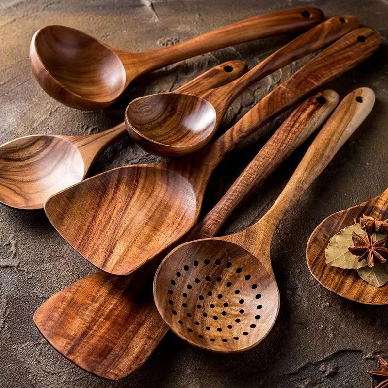 1-10 PC Wooden Cooking Spoons Smooth Teak Wooden Cooking Utensils Non-Stick Wooden Cooking Utensils – Wooden Spoons Set.