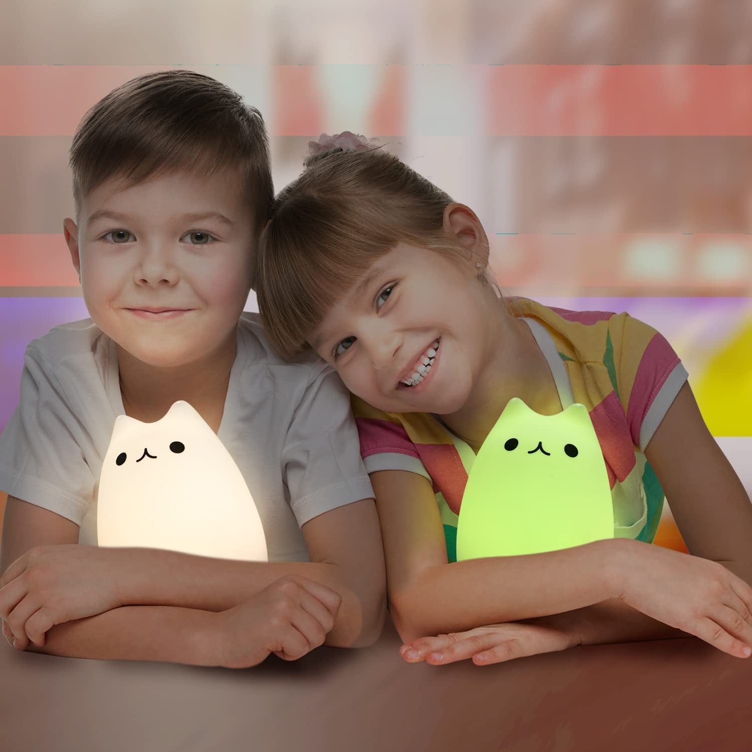 Cat Lamp,  Remote Control Silicone Kitty Night Light for Kids Toddler Baby Girls Rechargeable Cute Kawaii Nightlight , White , 4 Piece Set.