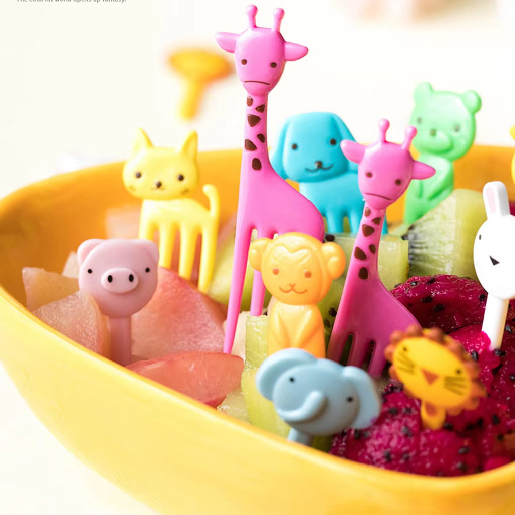 10Pcs Animal Farm Fruit Fork Mini Cartoon Children Snack Cake Dessert Food Pick Toothpick Bento Lunches Party Decor Random Color.