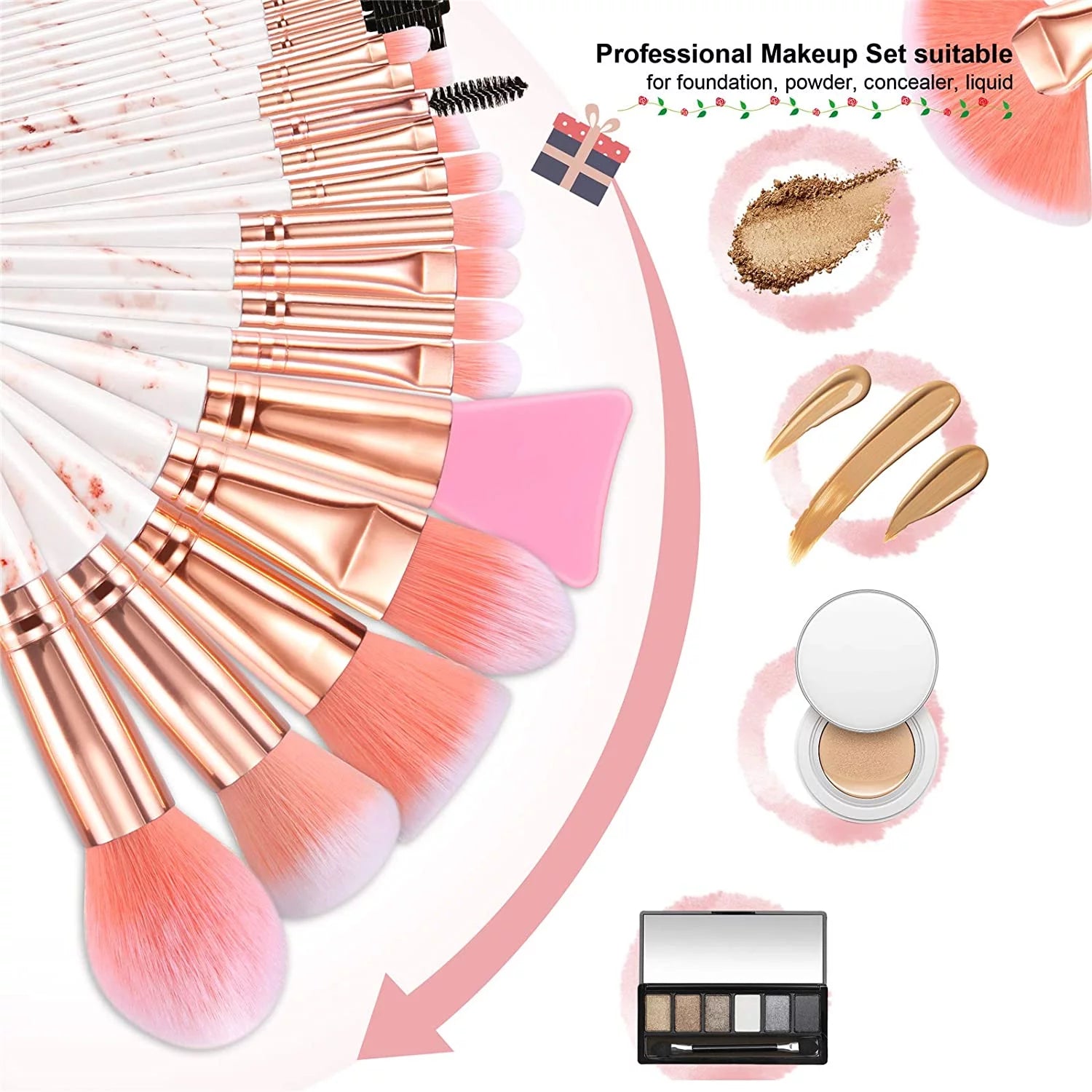 Makeup Brushes 16PCS Professional Makeup Brushes Set with 4Pcs Makeup Sponge Foundation Brush Eyeshadow Brush Lip Brush Set Make up Tool.