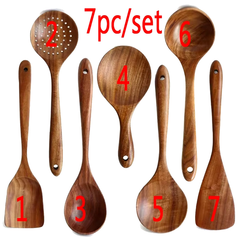 1-10 PC Wooden Cooking Spoons Smooth Teak Wooden Cooking Utensils Non-Stick Wooden Cooking Utensils – Wooden Spoons Set.