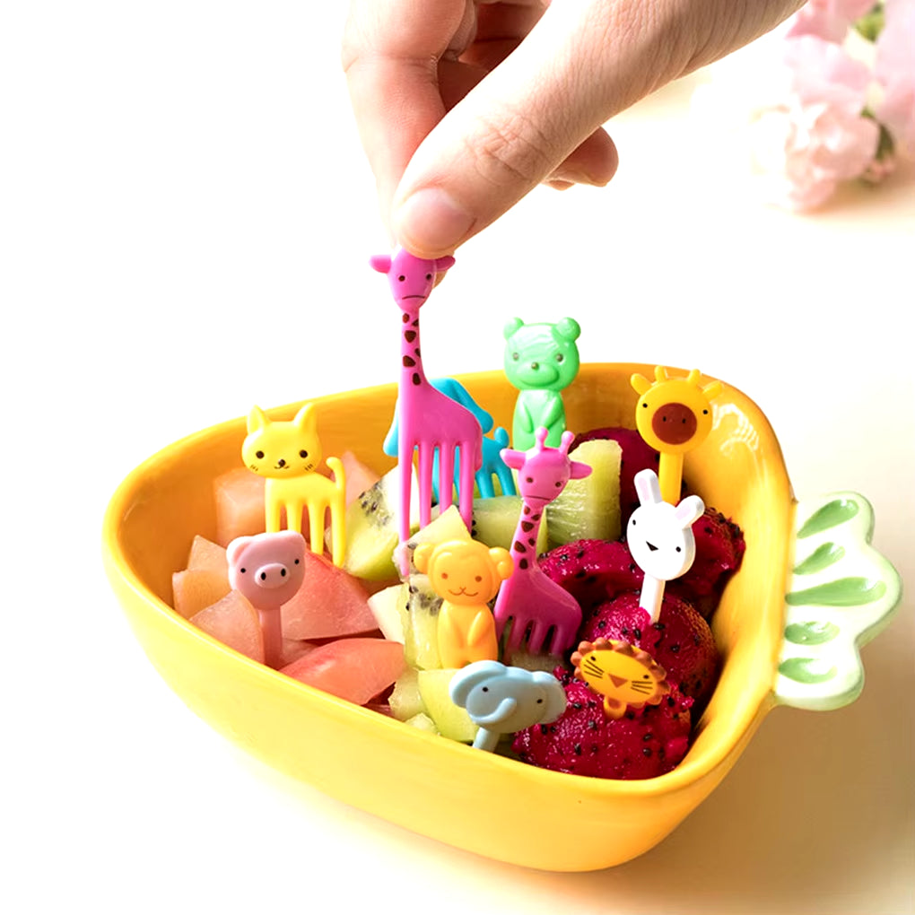 10Pcs Animal Farm Fruit Fork Mini Cartoon Children Snack Cake Dessert Food Pick Toothpick Bento Lunches Party Decor Random Color.