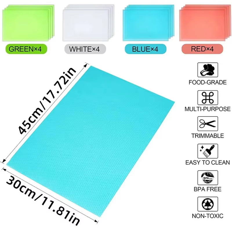 4PCS EVA Waterproof Refrigerator Liner Mat Washable Mildew Kitchen Pad Anti-Oil Cabinet Drawer Placemat Heat-Insulat Fridge Mat.