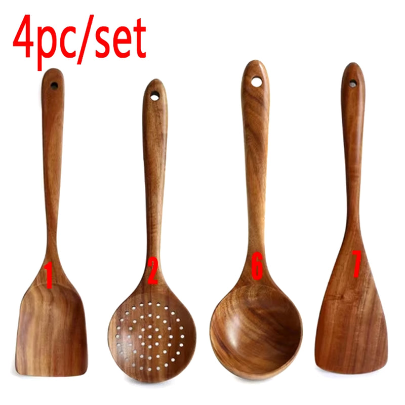 1-10 PC Wooden Cooking Spoons Smooth Teak Wooden Cooking Utensils Non-Stick Wooden Cooking Utensils – Wooden Spoons Set.