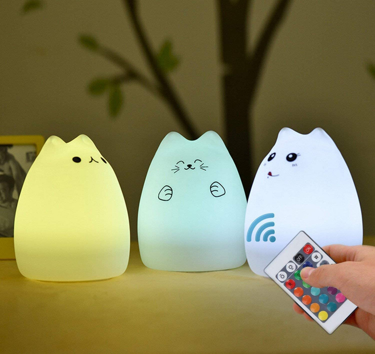 Cat Lamp,  Remote Control Silicone Kitty Night Light for Kids Toddler Baby Girls Rechargeable Cute Kawaii Nightlight , White , 4 Piece Set.