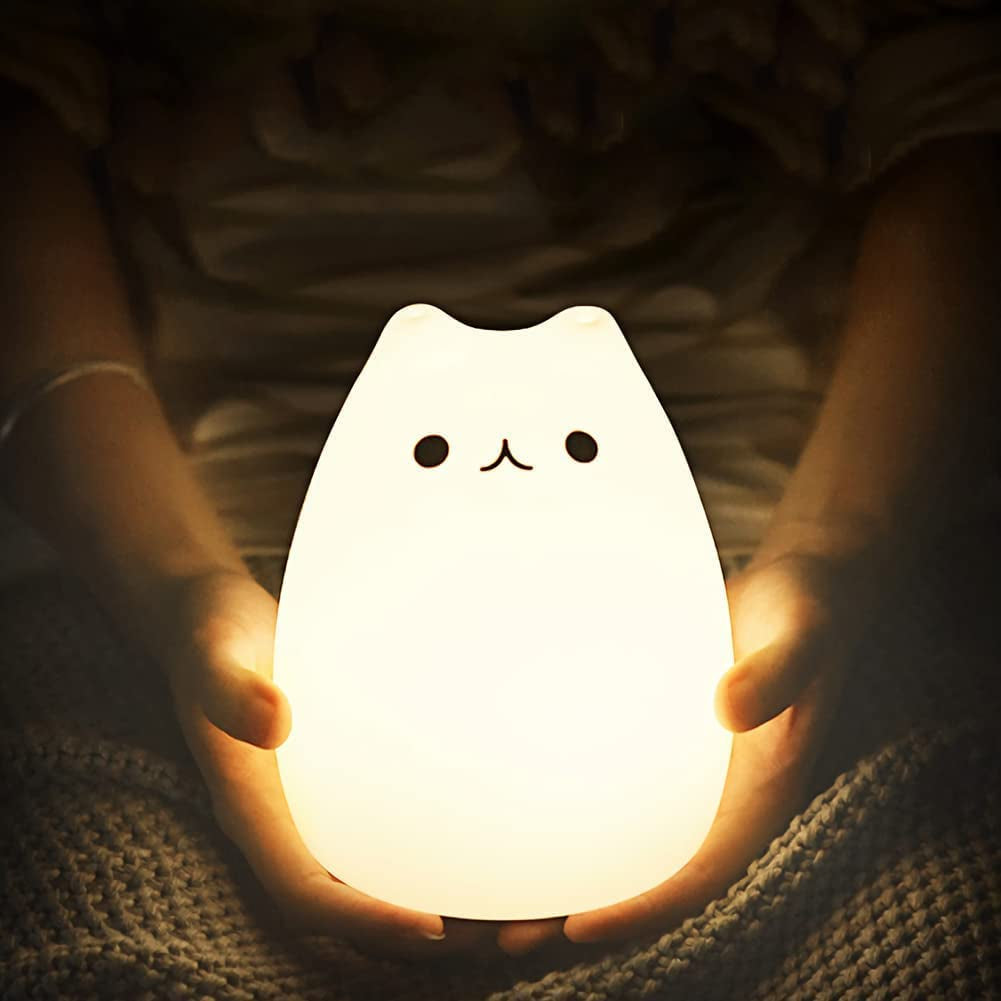 Cat Lamp,  Remote Control Silicone Kitty Night Light for Kids Toddler Baby Girls Rechargeable Cute Kawaii Nightlight , White , 4 Piece Set.