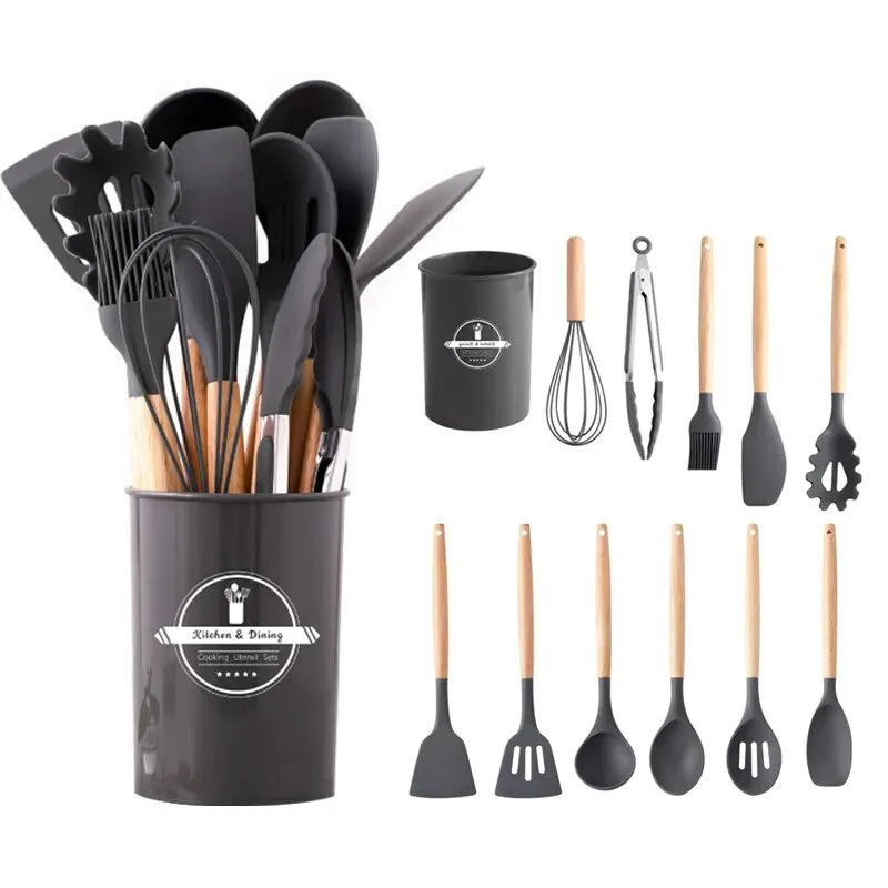 Silicone Kitchen Utensils Set, 12-Piece Kitchen Cookware Non-Stick Cookware Is Heat-Resistant,Cooking Tools, Kitchen Tools.