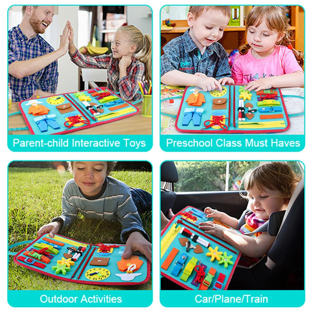 Montessori Busy Board for Toddlers - Sensory Educational Toy for Preschool Learning and Fine Motor Skills Development During Travel.