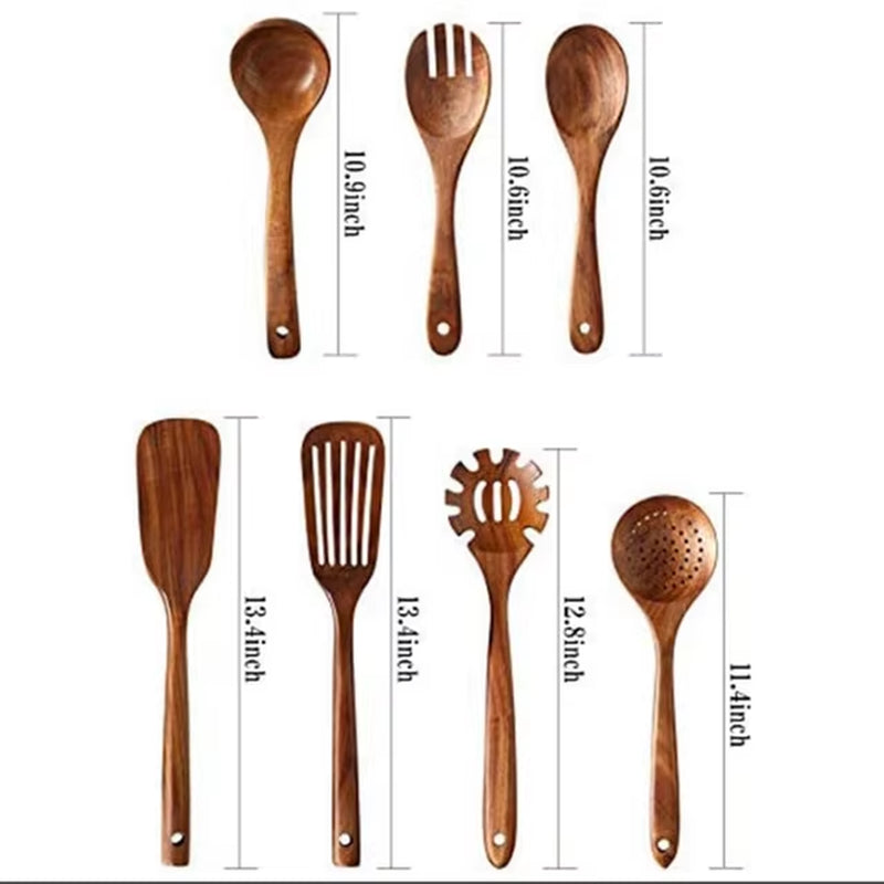 1-10 PC Wooden Cooking Spoons Smooth Teak Wooden Cooking Utensils Non-Stick Wooden Cooking Utensils – Wooden Spoons Set.